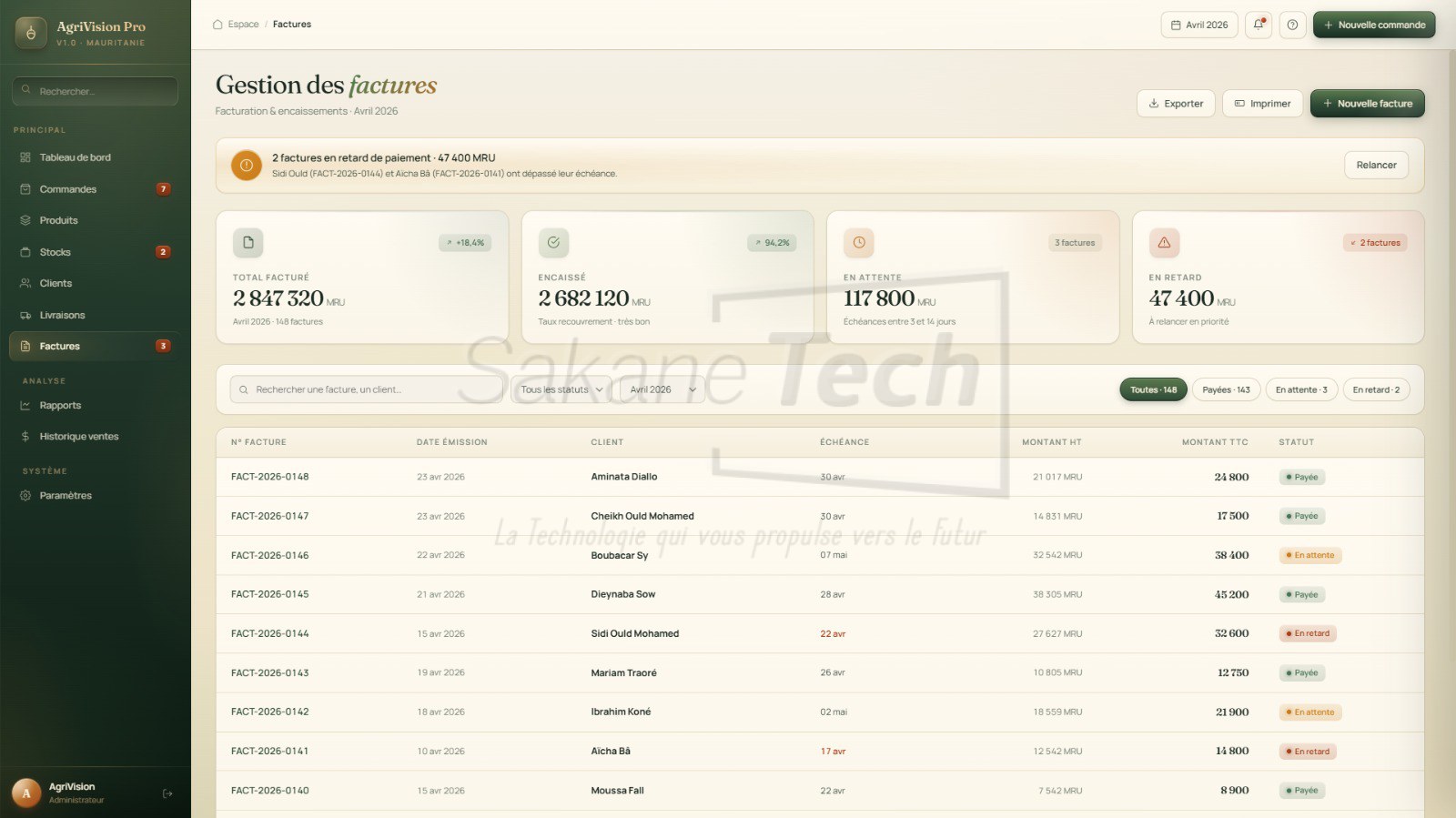 Logiciel AgriVision Pro — Gestion commerciale agroalimentaire avec IA - Licence à vie — Sakane Tech · Sakane Tech