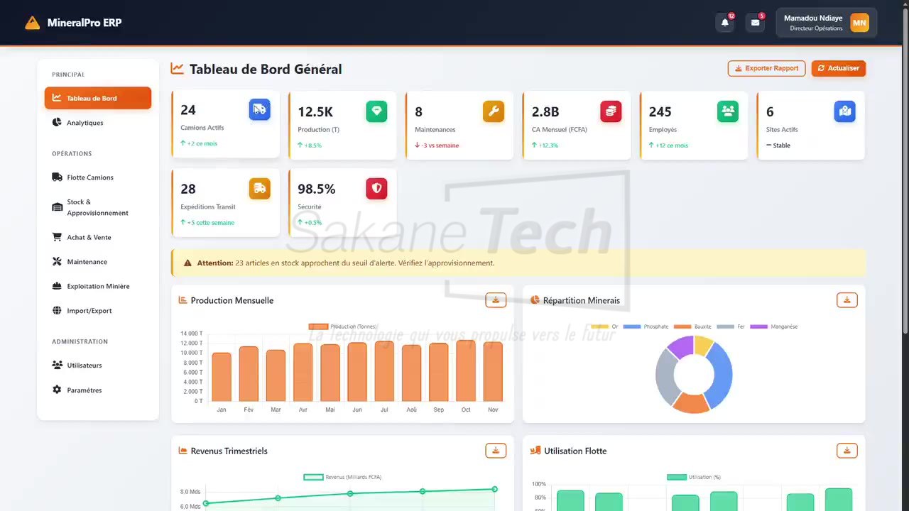 Logiciel Mineral ERP Pro — Gestion minière & ressources naturelles avec IA - Licence à vie — Sakane Tech · Sakane Tech