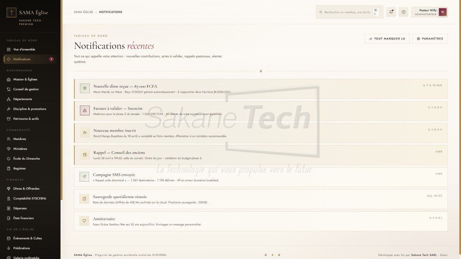 Logiciel SAMA Église — Gestion ecclésiale avec IA - Licence à vie — Sakane Tech · Sakane Tech