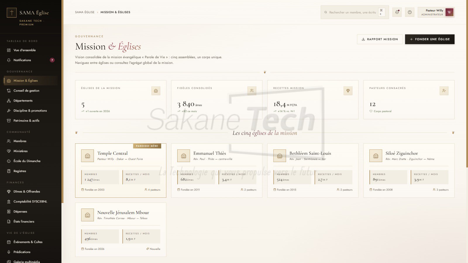 Logiciel SAMA Église — Gestion ecclésiale avec IA - Licence à vie — Sakane Tech · Sakane Tech