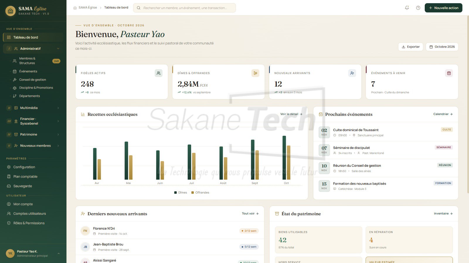 Logiciel SAMA Église — Gestion ecclésiale avec IA - Licence à vie — Sakane Tech · Sakane Tech