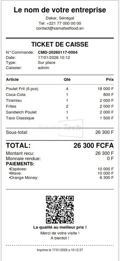 Logiciel SAMA Fast-Food avec IA - Licence à vie — Sakane Tech · Sakane Tech
