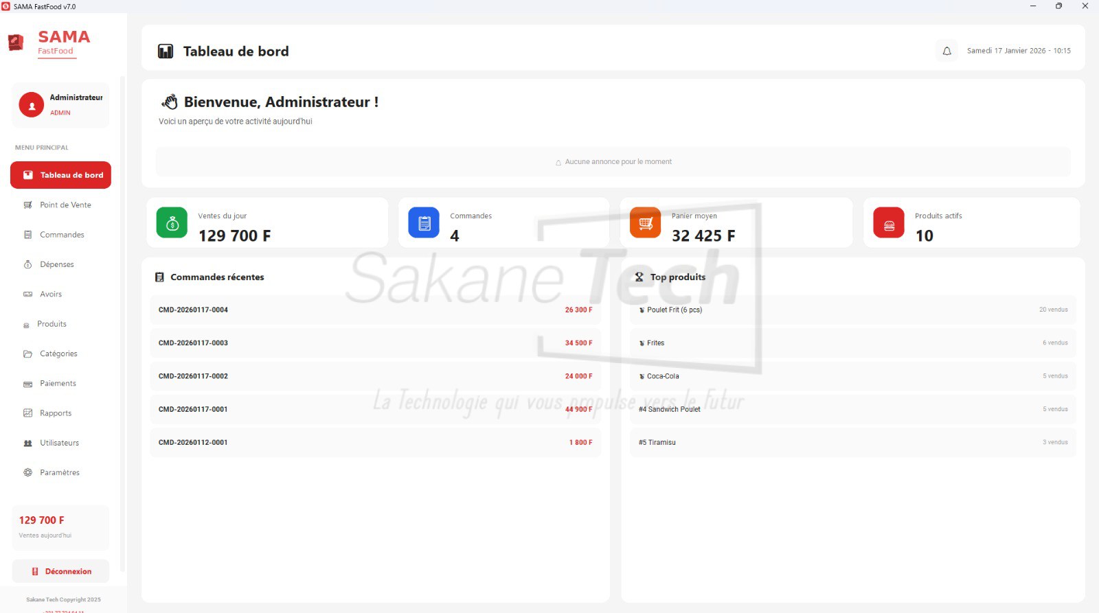 Logiciel SAMA Fast-Food avec IA - Licence à vie — Sakane Tech · Sakane Tech