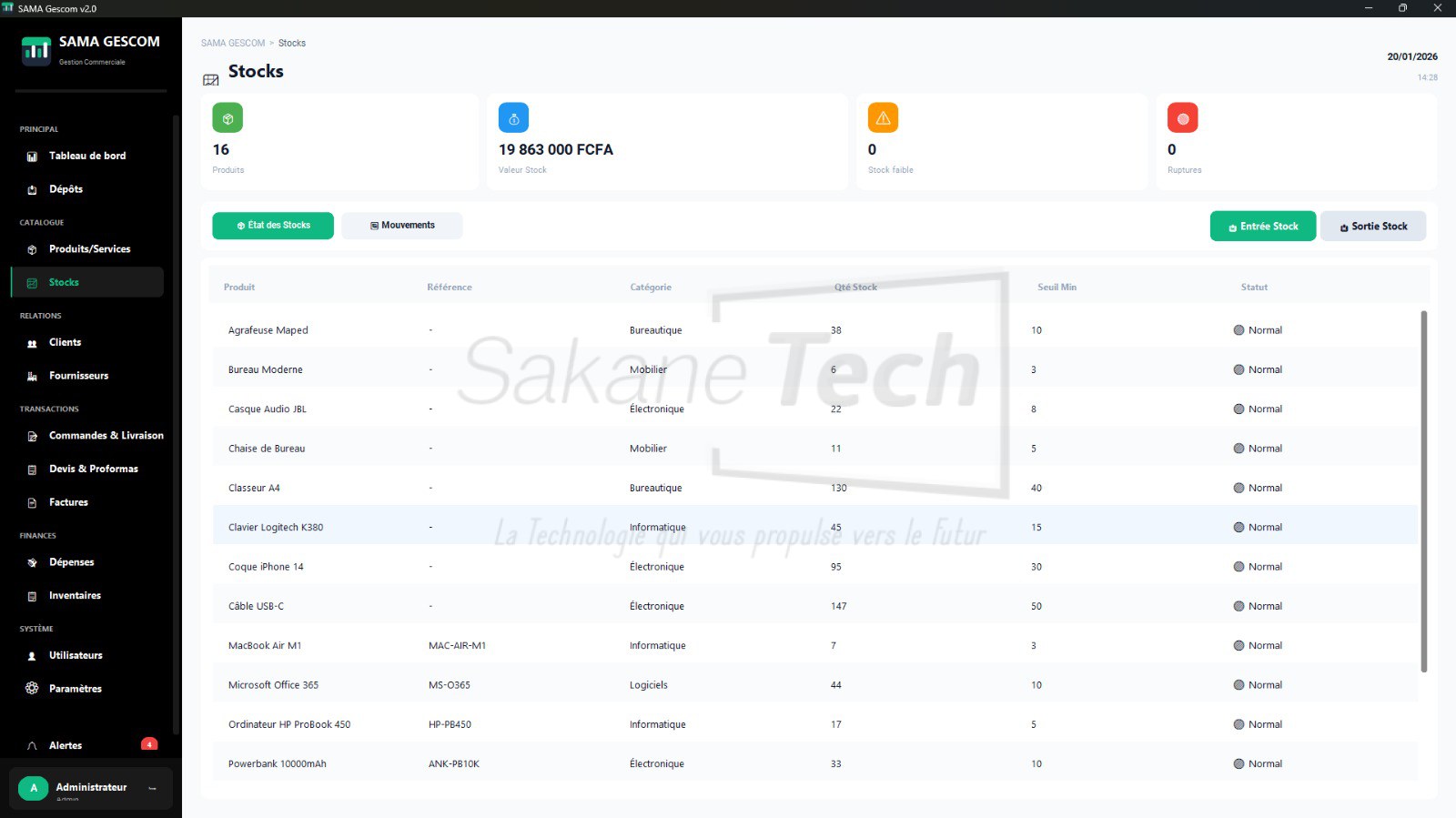 Logiciel SAMA GESCOM Version Locale avec IA Licence à vie — Sakane Tech · Sakane Tech