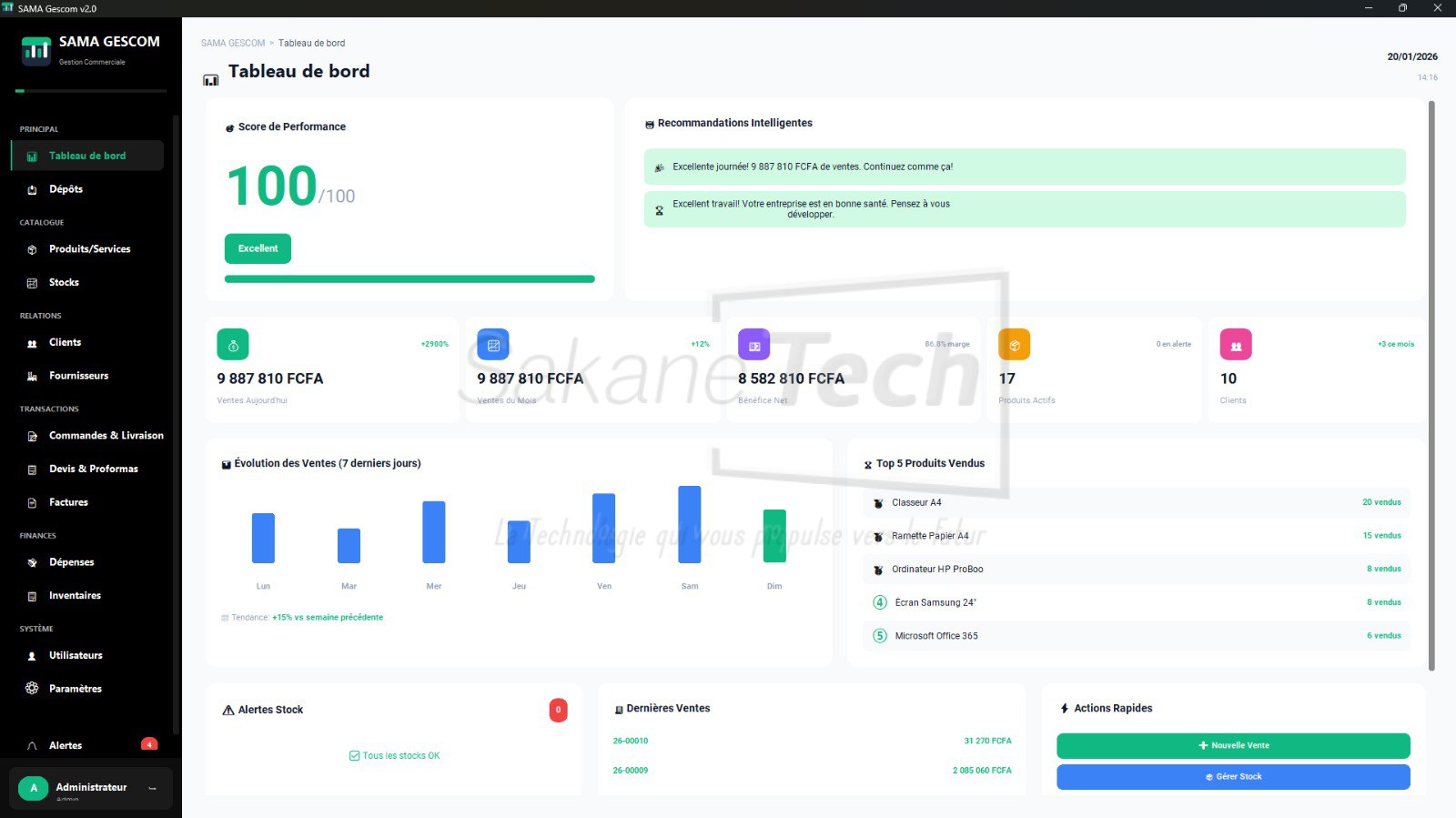 Logiciel SAMA GESCOM Version Locale avec IA Licence à vie — Sakane Tech · Sakane Tech