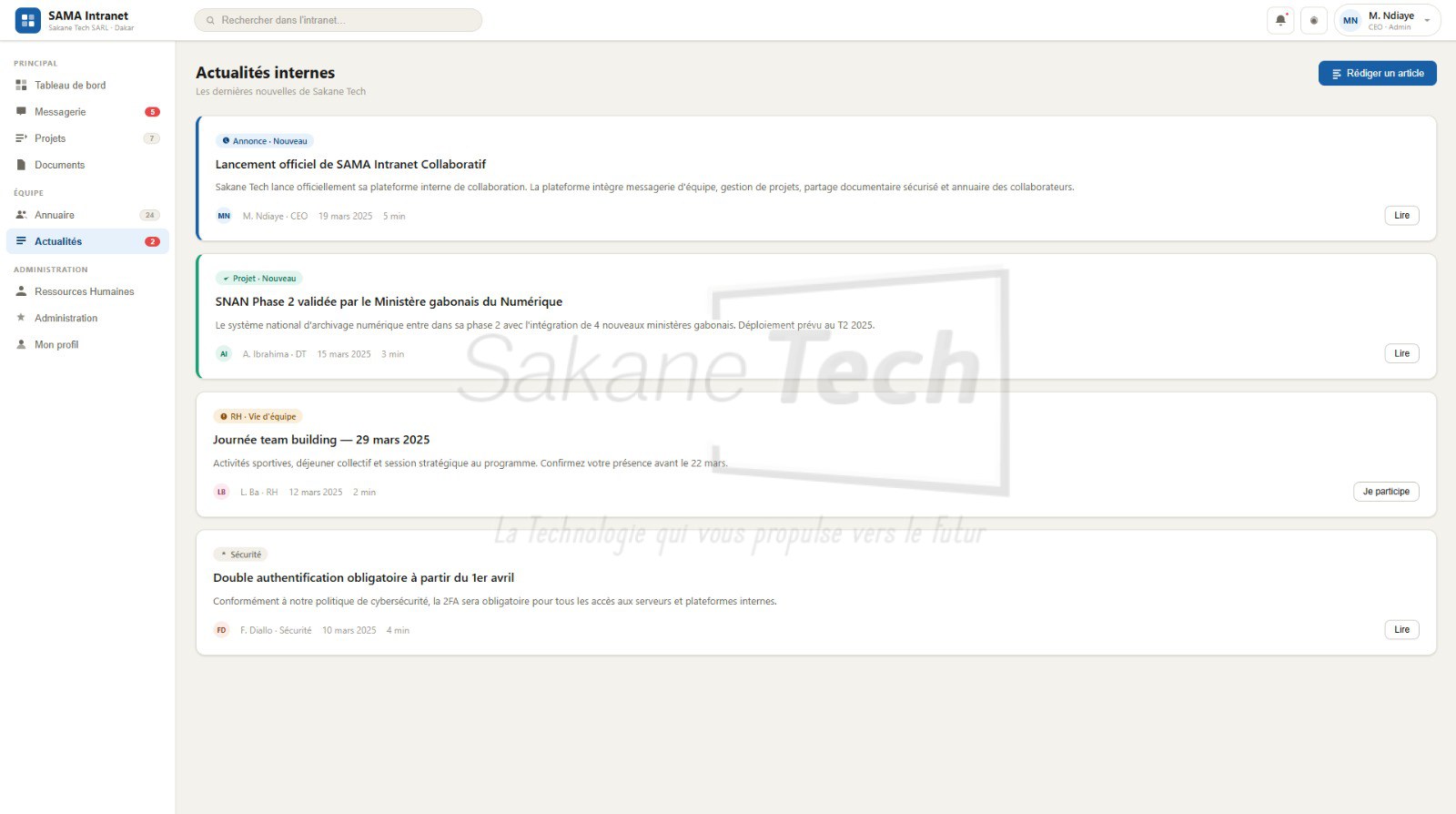 Logiciel SAMA Intranet Collaboratif avec IA - Licence à vie — Sakane Tech · Sakane Tech
