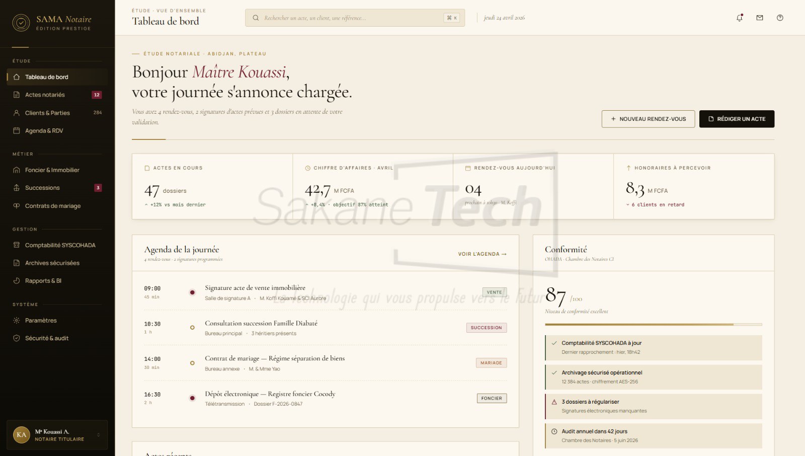 Logiciel SAMA Notaire — Gestion d'étude notariale avec IA - Licence à vie — Sakane Tech · Sakane Tech