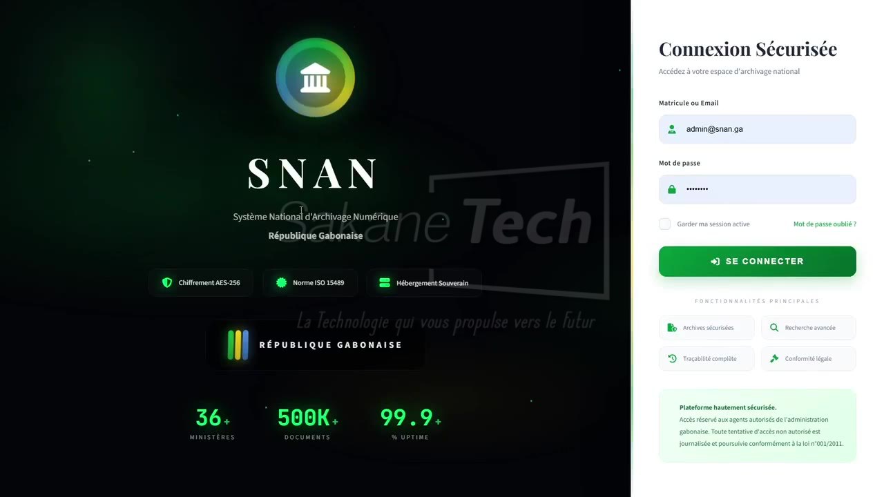 Logiciel SNAN — Système national d'archivage numérique avec IA - Licence à vie — Sakane Tech · Sakane Tech